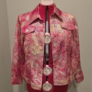 Ruby Rd. Vibrant Pink and Gold Jean Jacket